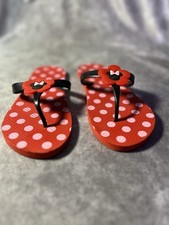 Disney Minnie Mouse Girls Flip Flops Size L 9/10 Red Polka Dot Sandals