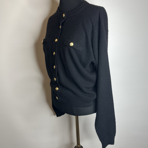 Vintage Kerri & Kelsey Damen Strickjacke M schwarz weich Acryl geätzt Goldknöpfe - Bild 6 von 10