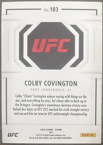 Panini UFC Debut Edition Trading Card - #103 Colby Covington - CHAMPIONS - Bild 2 von 2