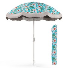 Outdoor 6.5 FT Fringe Patio Umbrella w/ Carrying Bag Push Button Tilt for Garden