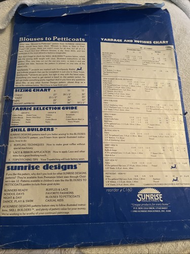 Sunrise Designs Kids Pattern BLOUSES TO  PETTICOATS Skirts Size 8 10 12 - Picture 2 of 2