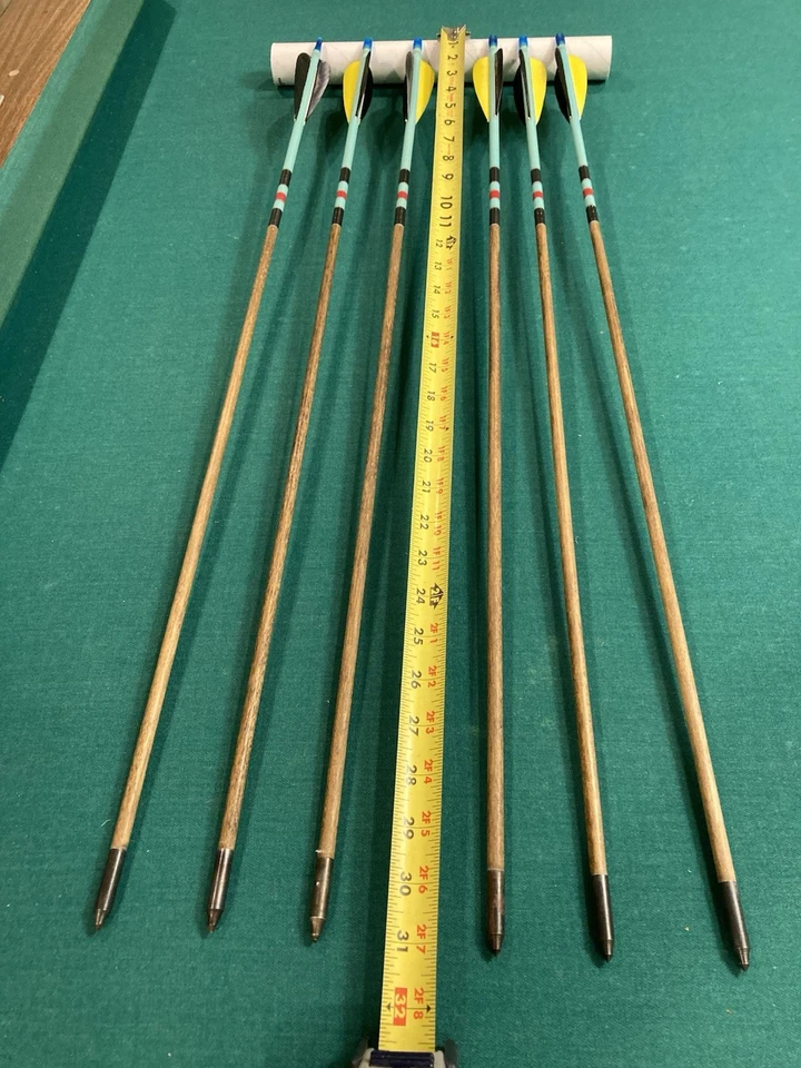 Six Used 5/16 wood / Wooden field arrows for bows 40 to 45 # - Image 3 of 4