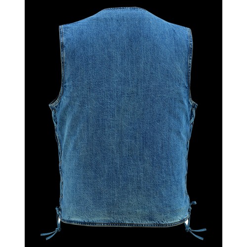 Men's Blue VNeck Denim Vest for Motorcycle Riders - Picture 3 of 14