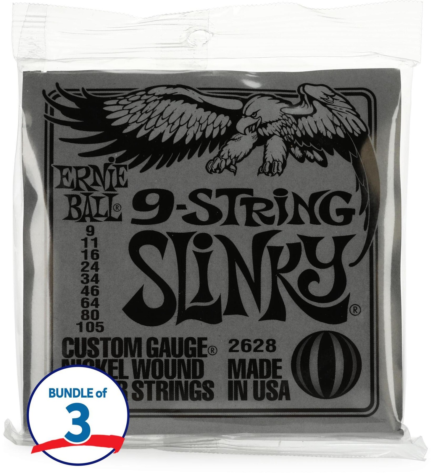 Ernie Ball 2628 Обычные струны для электрогитары с никелевой обмоткой - .009-.105