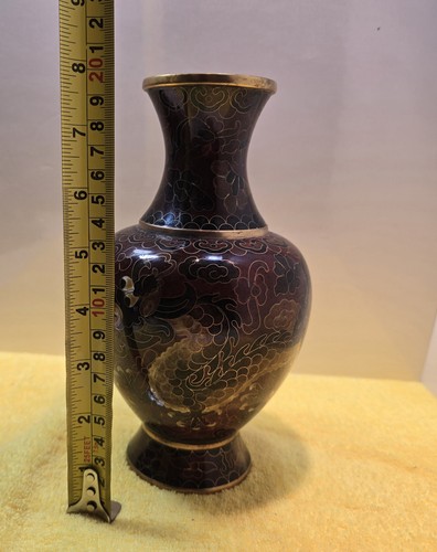 Vintage Chinese Dragon Enamel Cloisonné Brass Vase 8” - Bild 2 von 9