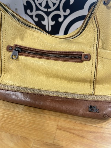The Sak 2 Tone Mustard Yellow And Brown Leather Shoulder Hobo Bag Purse - Picture 3 of 8
