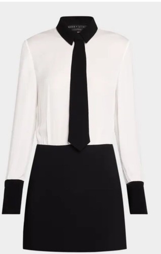 Alice + Olivia Mattie Colorblock Knit Mini Shirtdress Black Off /White Sz 0 NWT! - Picture 3 of 14