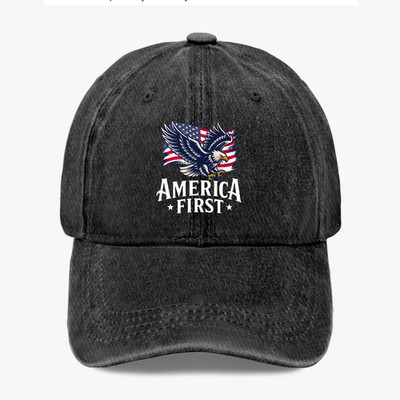 America First Eagle USA Flag Patriotic Hat Vintage Washed Baseball Cap Unisex