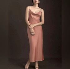 BHLDN EVENING SATIN DRESS 10 CALI SEDONA DRAPE NECK ANTHROPOLOGIE EUC SIZE 10