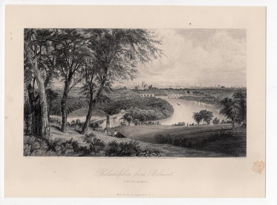 PHILADELPHIA FROM BELMONT – Pastural View 1872 Antique Steel Engraving - Image 2 of 2