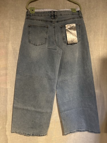 Madden Girl Ultra 90’s Wide Leg Light Wash Denim Jeans Size L W/ Boxer Insert - Picture 4 of 5