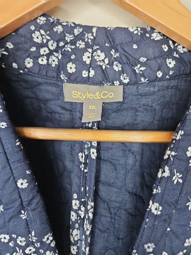 Style & Co XXL Blau Blumen Patchwork Steppjacke Landhaus Grandmacore Kimono  - Bild 3 von 15