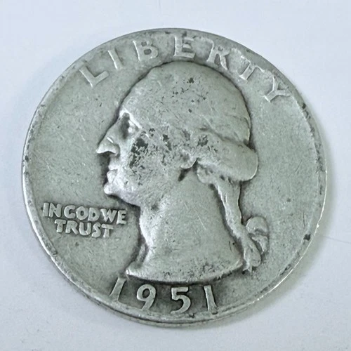 1951 D Washington Quarter 90% Silver Circulated Coin Free Shipping #7619