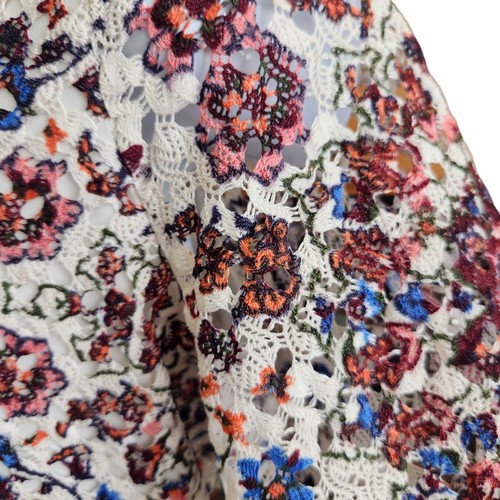 70's Inspired Floral Crochet Fit & Flare Bell Sleeve Festival Dress BohoChic M - Picture 7 of 13