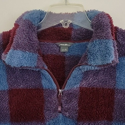 Eddie Bauer burgunder-blau karierter superweicher Fleecepullover XL - Bild 5 von 15