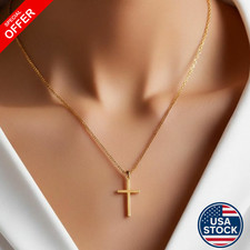 14K Gold Cross Necklace Chain for Women Dainty Minimalist Simple Cross Pendant