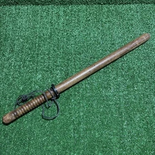 Vintage Ornate & Obsolete Police Baton / Night Stick | Brown Wooden 26' + Grip