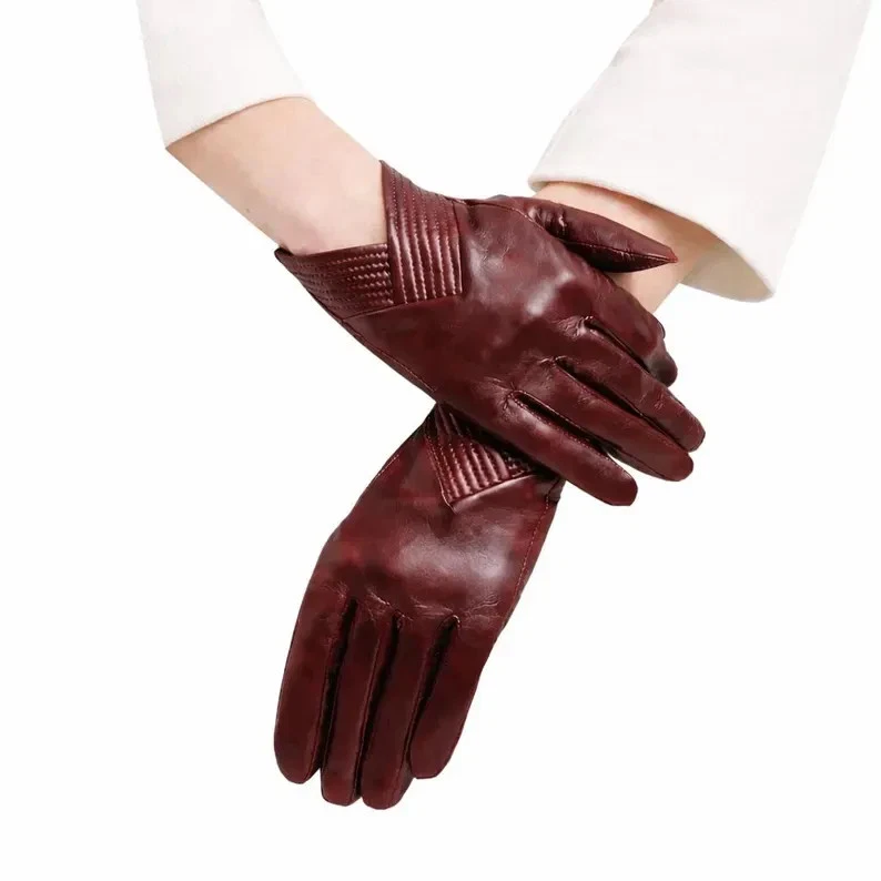Burgundy Leather Gloves Women Winter Driving Classic Genuine Elegant Gift
Opens in a new window or t
