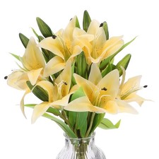 6PCS Lily Fake Flowers Lily Artificial Flowers Faux Flowers Home Decor Yellow