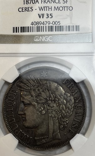 Rare France 1870 A Silver 5 Francs NGC Certified VF35 Ceres With Motto KM#819 - Picture 5 of 13