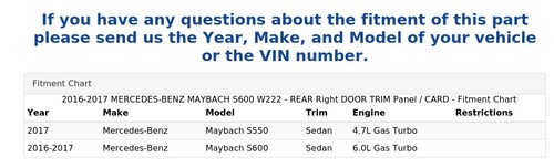 2016-2017 MERCEDES-BENZ MAYBACH S600 W222 - REAR Right DOOR TRIM Panel / CARD - Picture 7 of 7