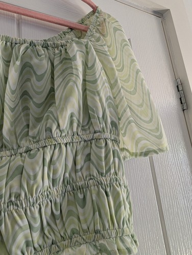 Hollister bauchfreies Oberteil mit Flatterärmeln UK 14/16 grün Sommer Fee - Bild 4 von 10