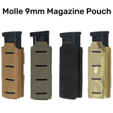 Tactical MOLLE 9mm Single Magazine Pouch - EDC Pistol Flashlight Case Holder