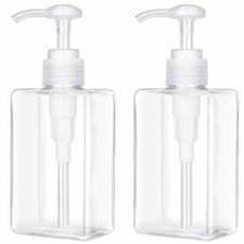 280ml 9.5oz Pump Bottle Dispenser 2 Pack Refillable Flat Square Plastic Lot...