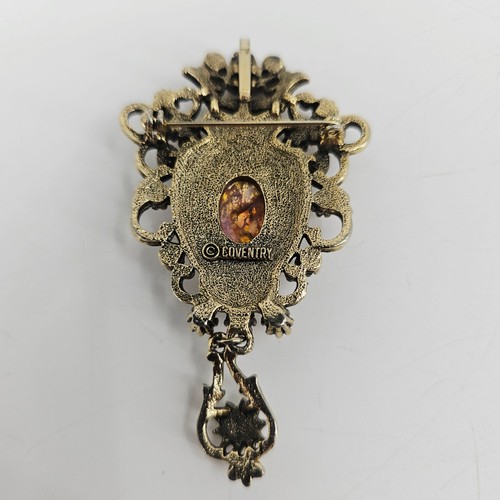 1960s Sarah Coventry Antiqued Contessa Pink Confetti Faux Opal Pendant Brooch - Picture 2 of 5