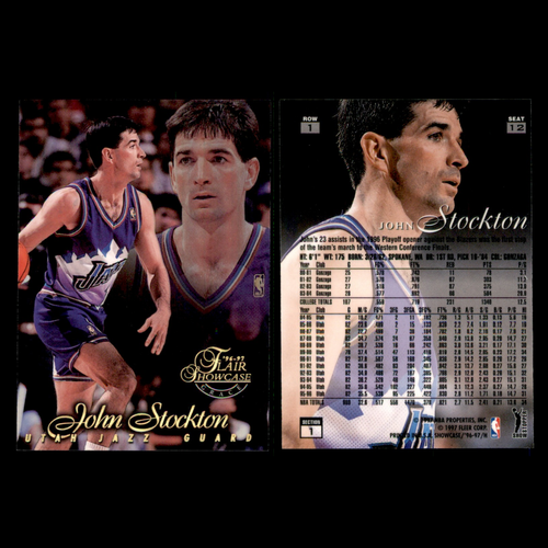John Stockton lotto 6 carte basket 1996 Flair Showcase fila 2 Utah Jazz Set NBA - Foto 3 di 9