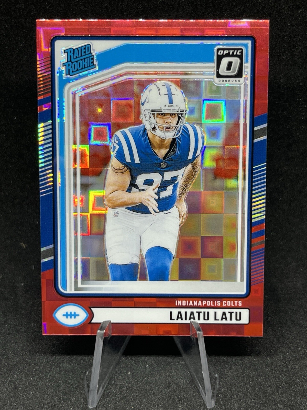 2024 Donruss Rated Rookie Laiatu Latu #311 Optic Preview Red Pandora Prizm (RC)
