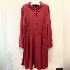 ELOQUII | Plus Size Red Burgundy Long Sleeve Collared Shirt Dress | Size 20