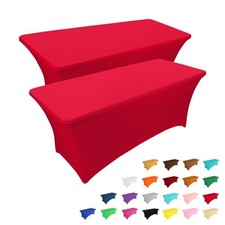 2 Pack 8FT Table Cloth for Rectangular Fitted Events Stretch 8 Ft - 2 Pcs Red