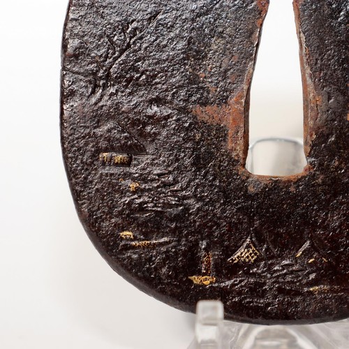 Japanese Antique Iron Tsuba Set of 2 with Landscape Design Sword Guard w / box - Picture 22 of 24