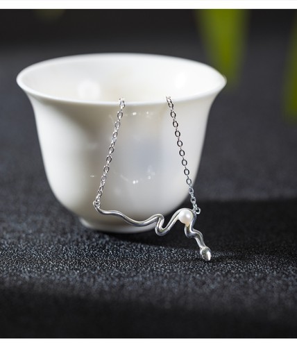 N04 Ciondolo Collana Serpente Con Perla D'Acqua Dolce Argento Sterling 925 - Foto 5 di 7