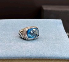 David Yurman Sterling Silver Blue Topaz Albion 16x12mm Faceted Diamond Ring 7