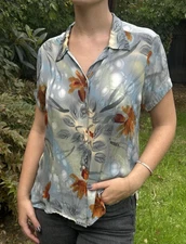 Vintage Citron Santa Monica M 100% Silk Button Up Top Blouse