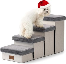 Dog Stair for Small Dogs with Storage, Foldable Pet Step 33x13x17.71in, Grey