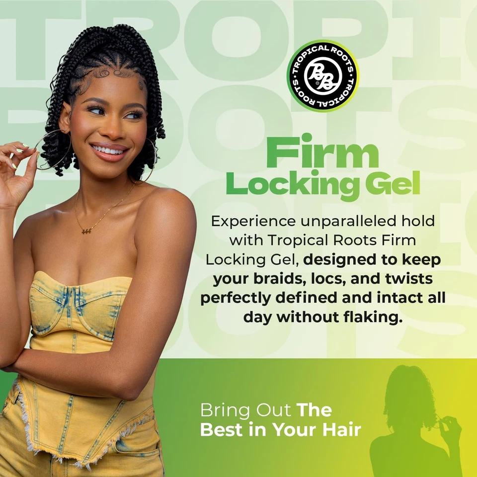 Gel de bloqueo firme Tropical Roots sujeción fuerte para trenzas giros y locos 6 oz Foto 2 de 4