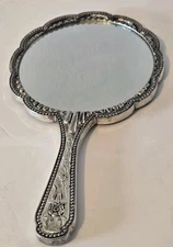 Godinger Silver Vanity Hand Mirror Victorian Bouquet Pattern VTG