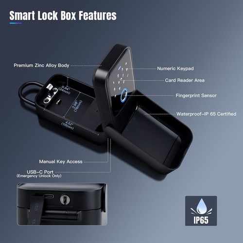 Smart Lock Box Key for Outside Keys with Code Security Lock Boxes Bluetooth Fin - Picture 4 of 9