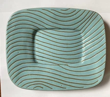 GORDON & JANE MARTZ MARSHALL STUDIOS  Incised Aqua Waves TRINKET 9" DISH EUC