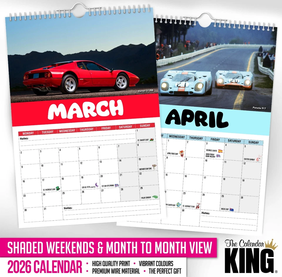 Настенный календарь 2026 - автомобили 1970-х - автомобили - транспортные средства - Изображение 3 из 4