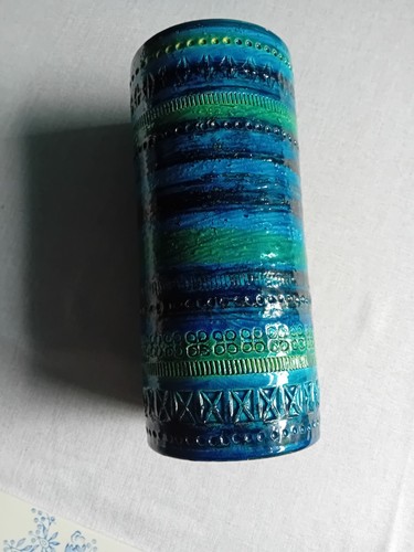Aldo Londi for Bitossi Rimini Blue Italian Ceramic Slab Vase 1960s Vintage - Picture 2 of 6