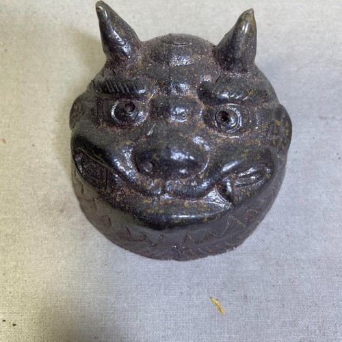 Japanese Bizen-Ware Demon Face Shape GUINOMI OCHOKO 4-Set Sake Cups Sencha FS - Picture 3 of 9