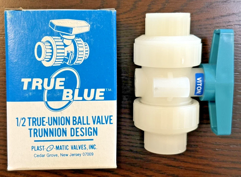 PLAST-O-MATIC ~ True Blue ~ MBV050VT-PF ~ 1/2" True-Union Ball Valve ~ Trunnion - Image 2 of 4