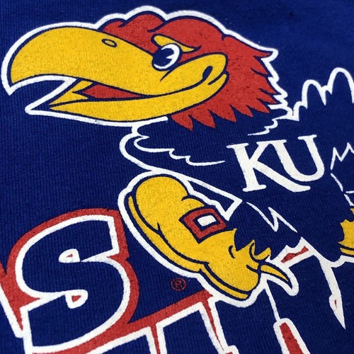 Jayhawks T-shirt Hanes Beefy T Vintage Kansas University Blue Men's Unisex Large - Picture 6 of 7