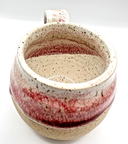 Studio Hand Crafted WHEEL THROWN POTTERY MUG 14 oz Drip Glaze RED Signed LR - Picture 2 of 11