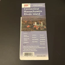 AAA State Series Map Connecticut Massachusetts Rhode Island