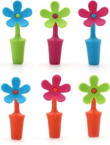 Mod Silicone Flower Wine Stoppers 6-Pack Removable Leakproof Bottle Stoppers New - Picture 2 of 7